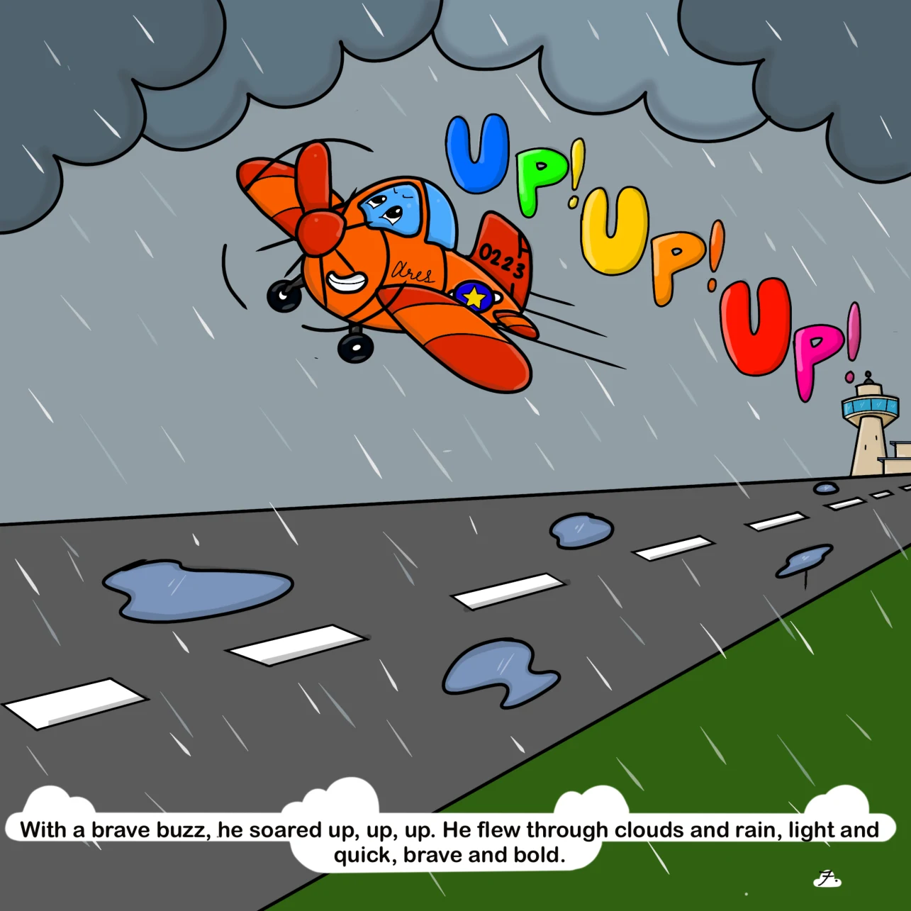 Original page 7: Ares soaring in the storm