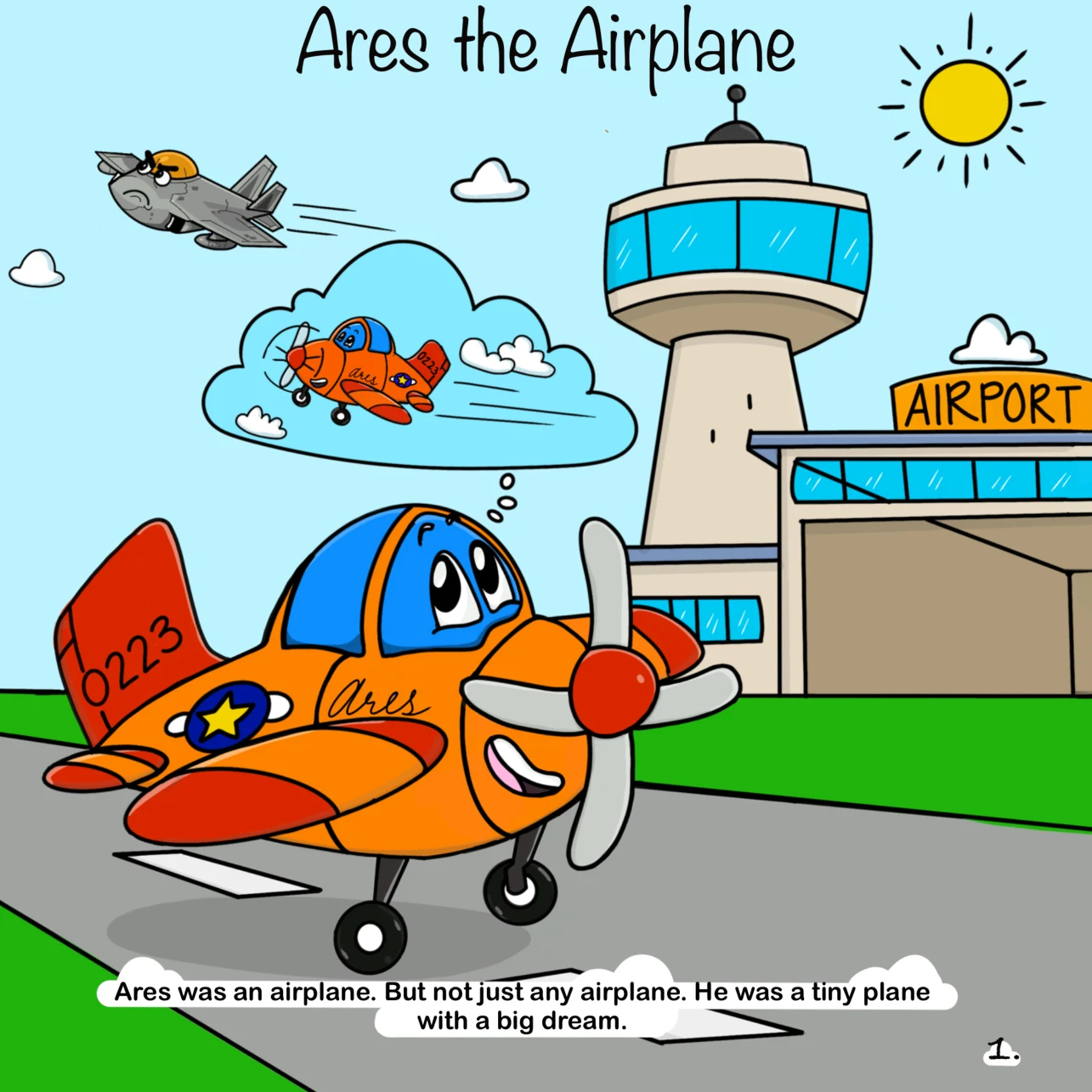 Illustration from Ares the Airplane showing Ares at the airport